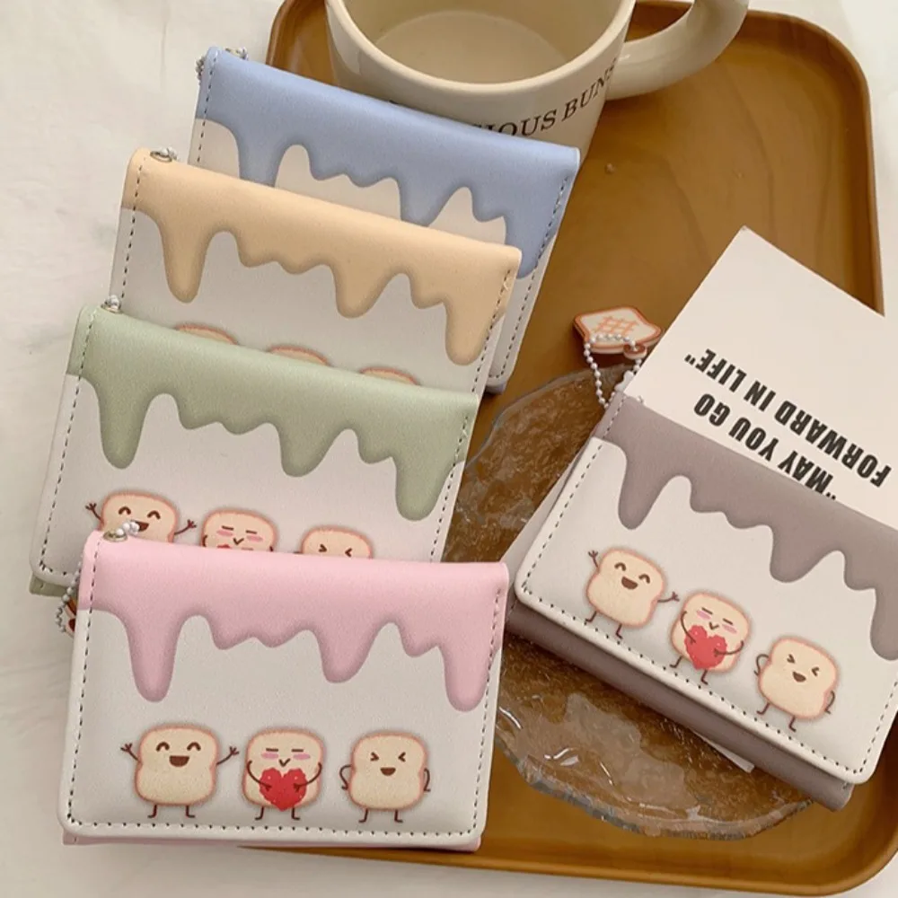 

Cute PU Short Folding Card Bag Cartoon Soft Trifold Wallet Candy Color Multi-card Slot Folding Wallet Ladies