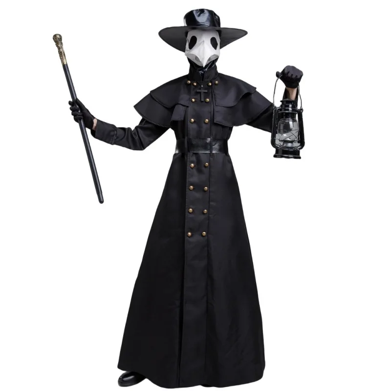 Medieval Steampunk Gothic Black Horror Doctor Costume Women Crow Bill Costumes Dress with Hat Mask Gloves Belt Head Cover