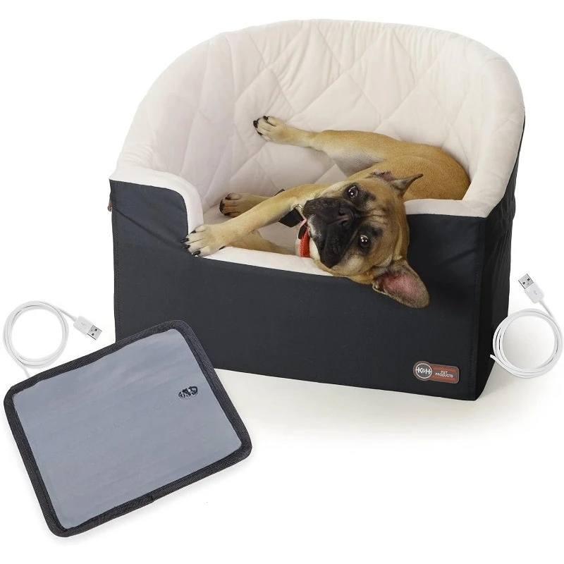 

Products Bucket Booster Dog Seat with Safety Leashes, Washable, Sturdy for Small, Medium Dogs - Heated Charcoal/Cream