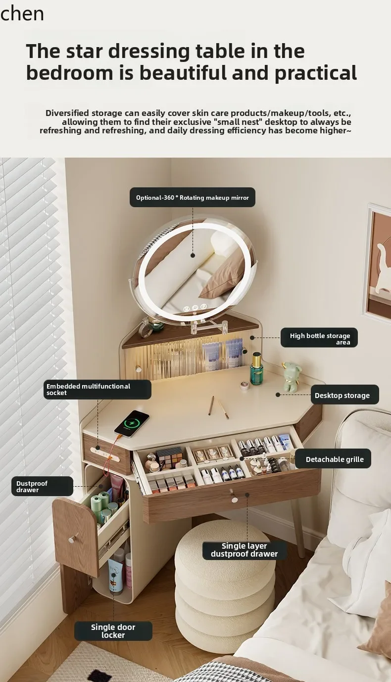 YY- Cream Style Dressing Table Bedside Integrated Desk Makeup Table Bedroom Corner Table
