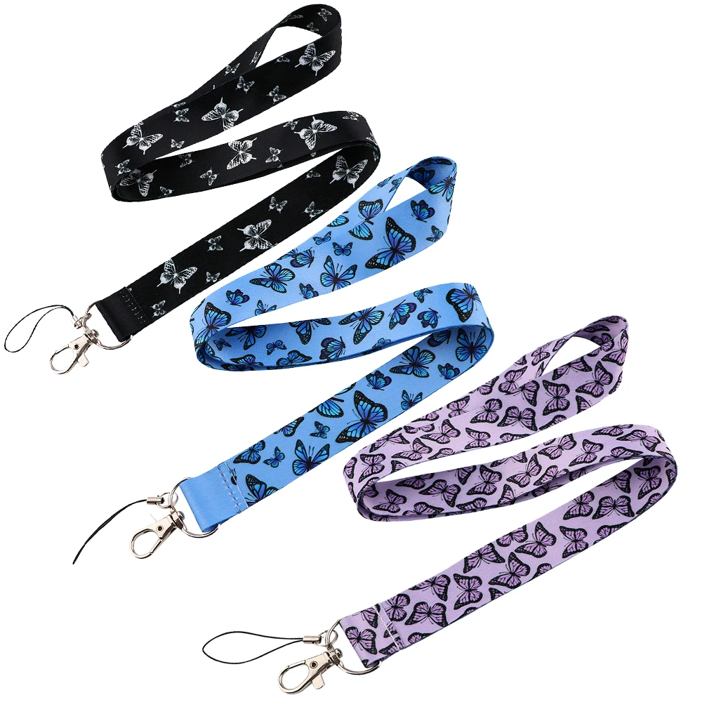 YL103 Butterfly Lanyards ID Card Badge Holder Keychain Classical Style Ribbon Mobile Phone Hang Rope Lariat Neck Straps Gifts