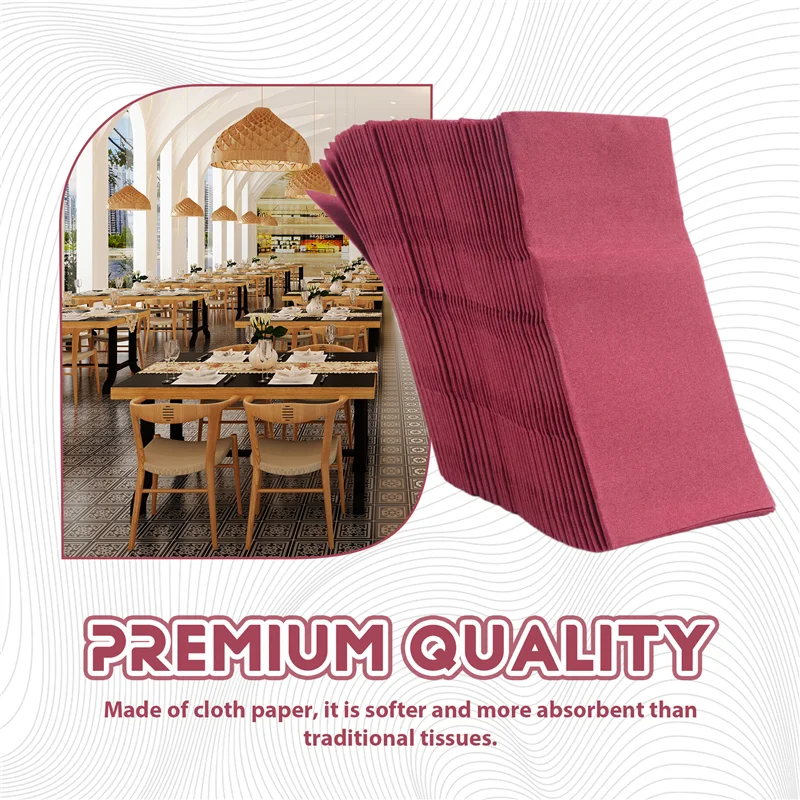 

A56T-50PCS Disposable Dinner Napkins With Built-In Flatware Pocket,Prefolded Cloth Like Paper Napkins For Wedding Party Red Dura