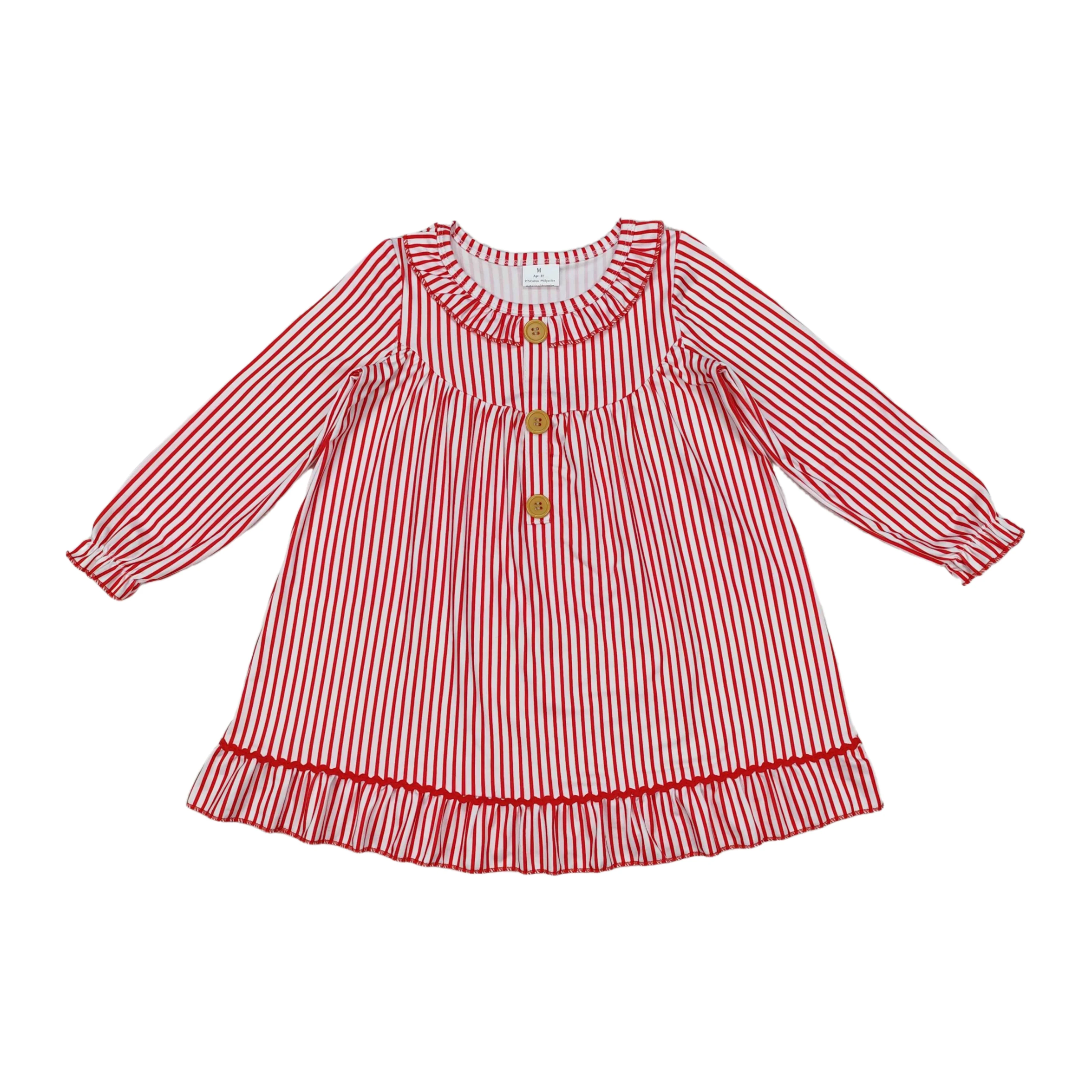Baby Girl Knee Length Twirl Dress Kids Infant Toddler Christmas One Piece Long Sleeves Red Striped Children Clothing Wholesale