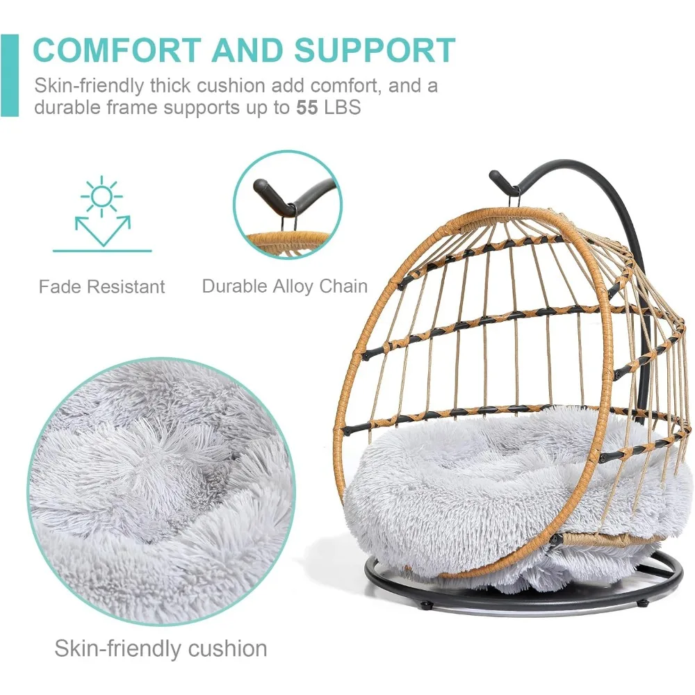 سرير كرسي أرجوحة للقطط - وسادة قابلة للإزالة والغسل، أرجوحة من الخيزران المعلقة للقطط والكلاب الصغيرة في الأماكن المغلقة - رمادي فاتح