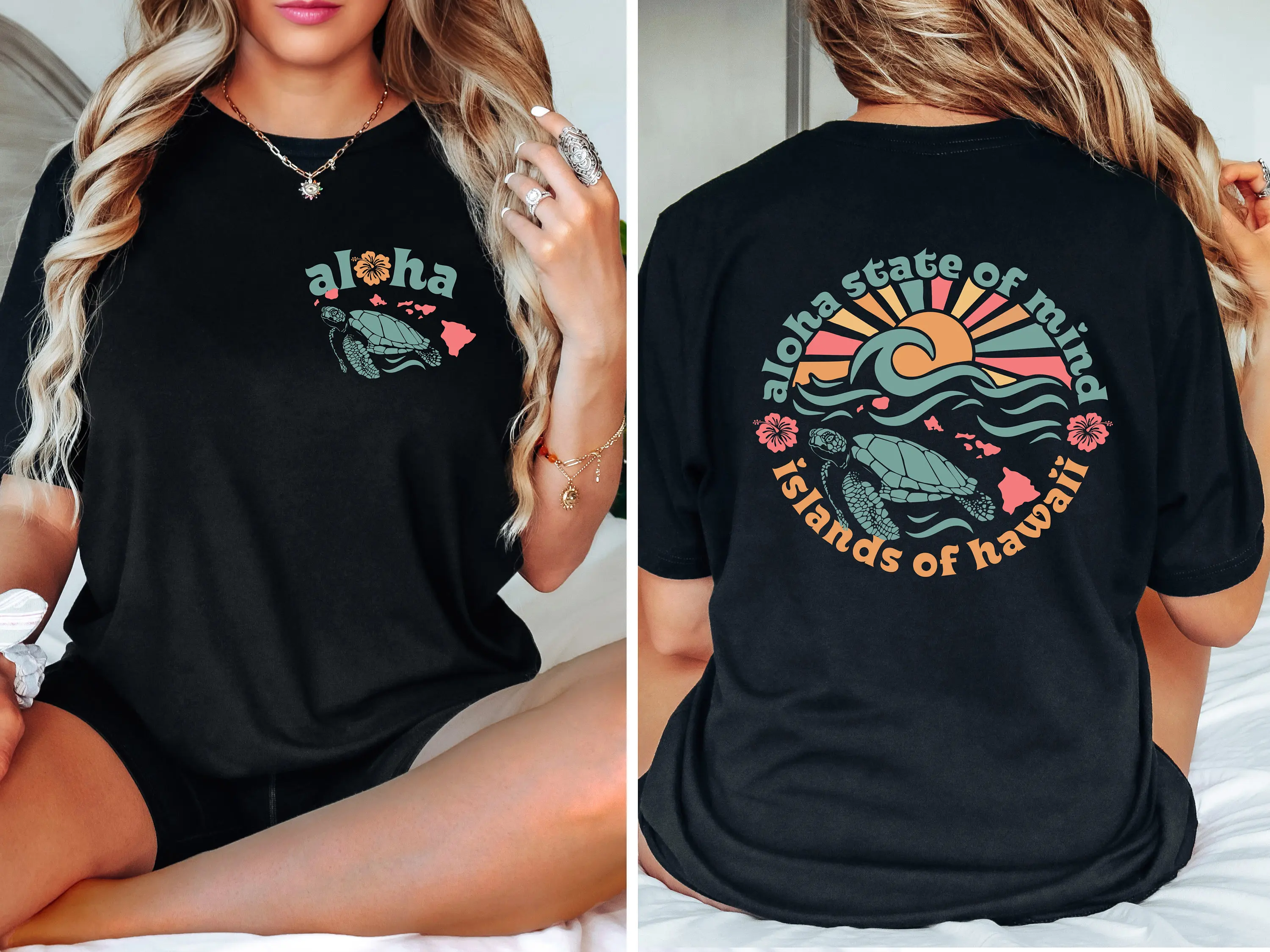 Aloha State Of Mind Aesthetic Hawaii T Shirt Surf Beach Hawaiian Turtle Sweat Summertime Vacation Vibes