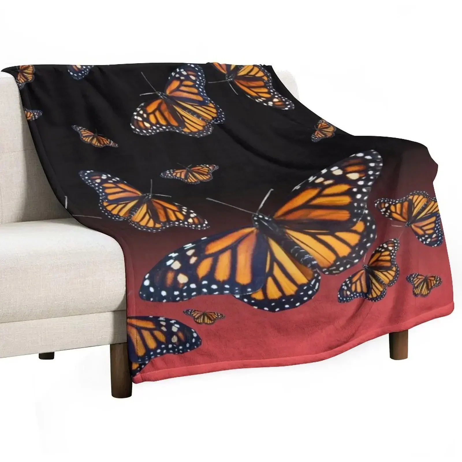 red monarch butterfly pattern Throw Blanket Giant Sofa Soft Plush Plaid Summer Beddings Decorative Throw Blankets