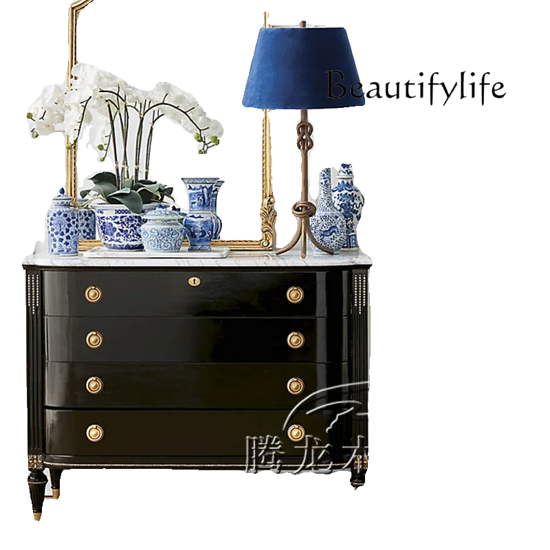 

Italian solid wood porch cabinet light luxury simple decorative living room foyer cabinet classical chest cabinet