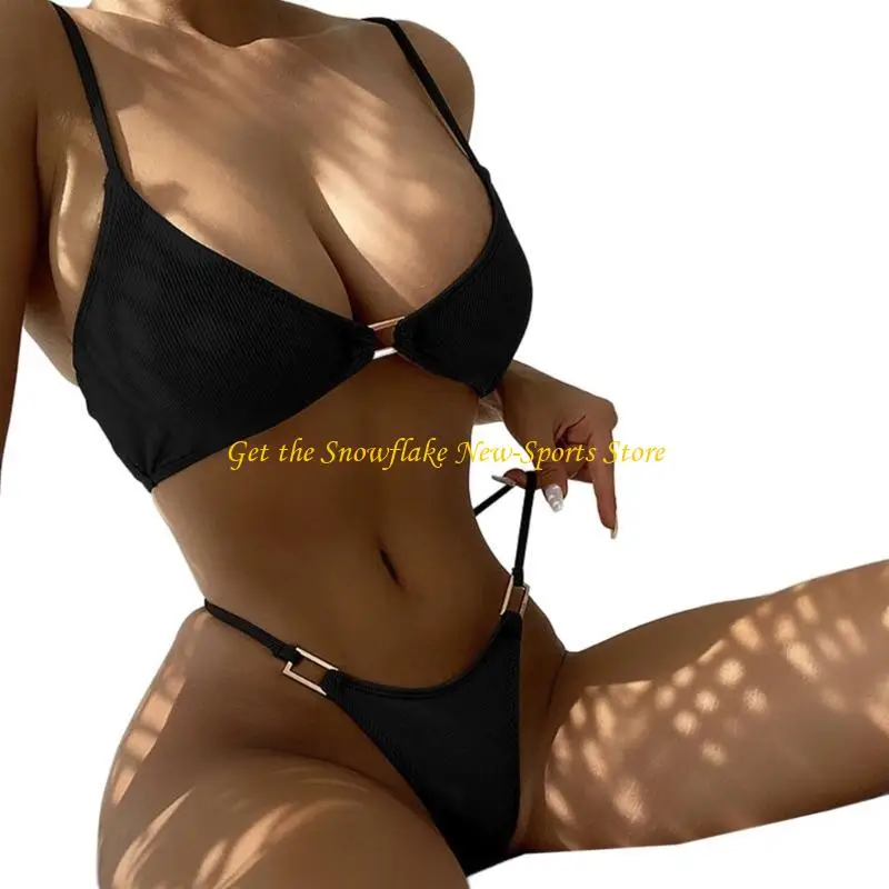 

E56D Girls High Cut Bathing Suit Women Square Ring Bikinis Set 2 Pieces Swimsuits