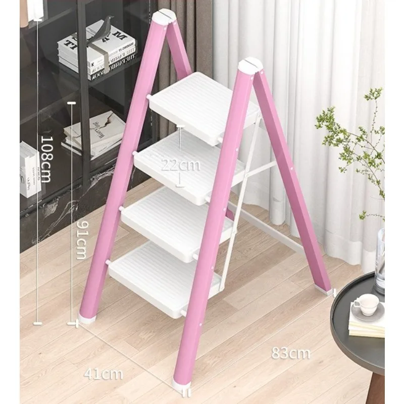 High-grade multi-functional red three-step ladder festive non-slip household folding ladder herringbone ladder