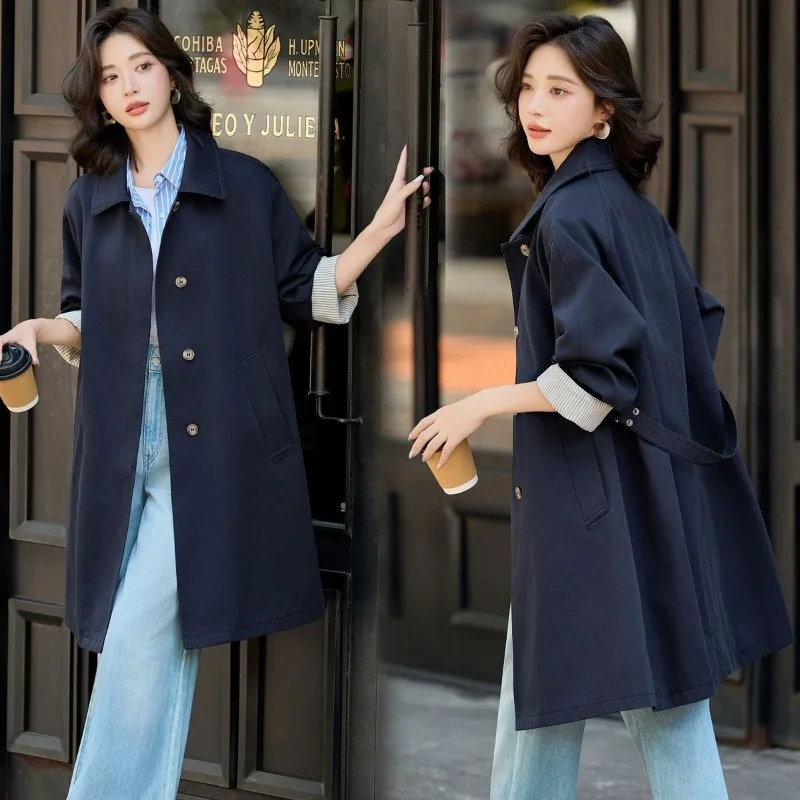 Trench Coat Women's Medium and Long 2026 Spring and Autumn Korean Version Large Size Loose Coat Loose Large Size Women's Coat