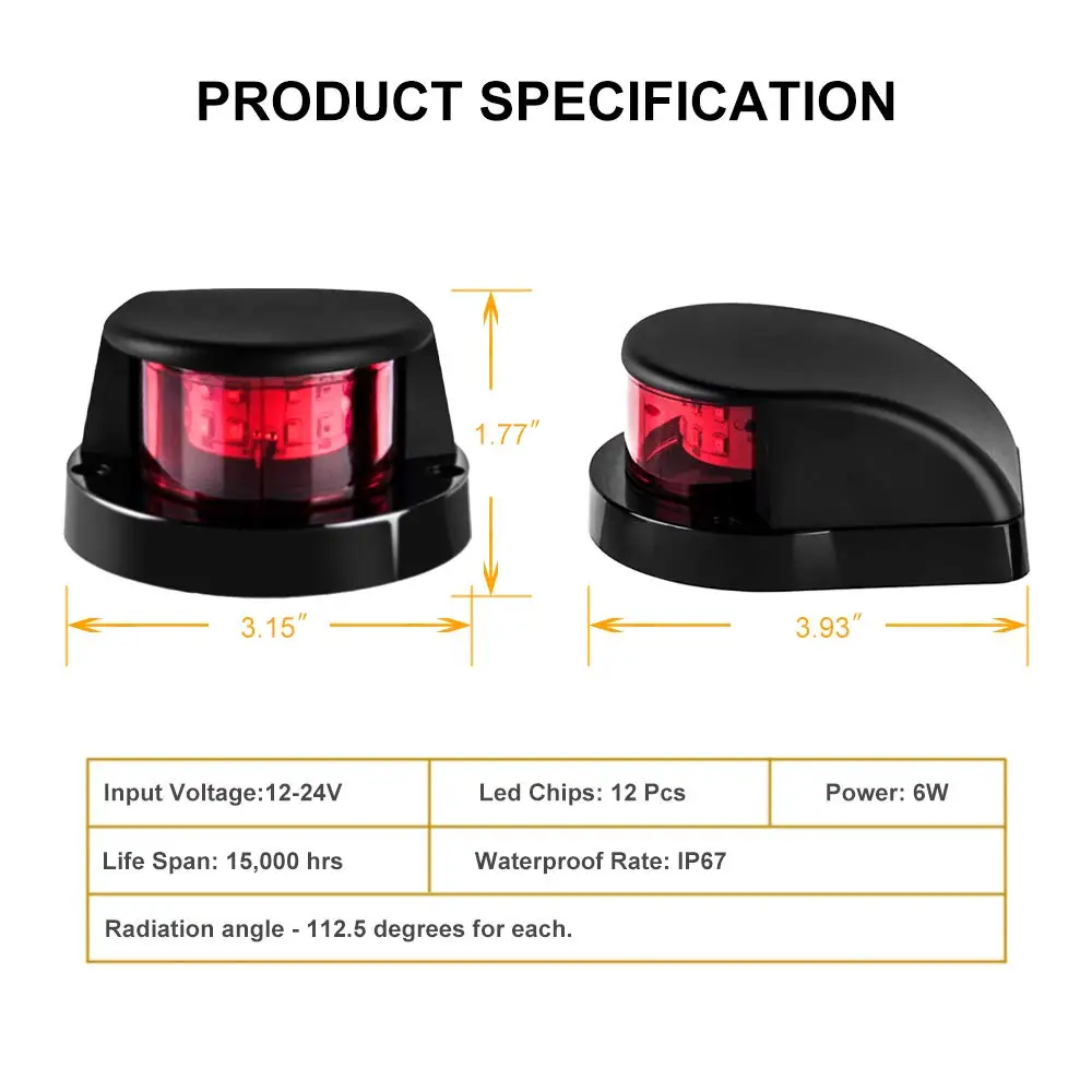 2Pcs LED Boat Navigation Light Boat Port and Starboard Navigation Light for Pontoon and Fishing Boat