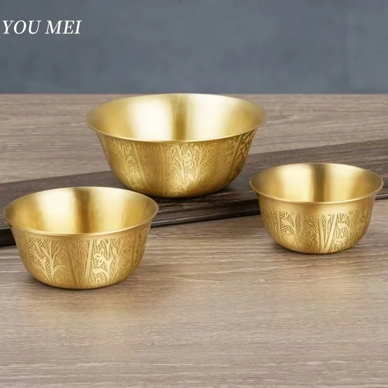 Buddhism Altars Bowl,Engraving Flower Tibetan Copper Bowl,Tantric Holy Water Polishing Cup Buddhist Religious Item Decorative