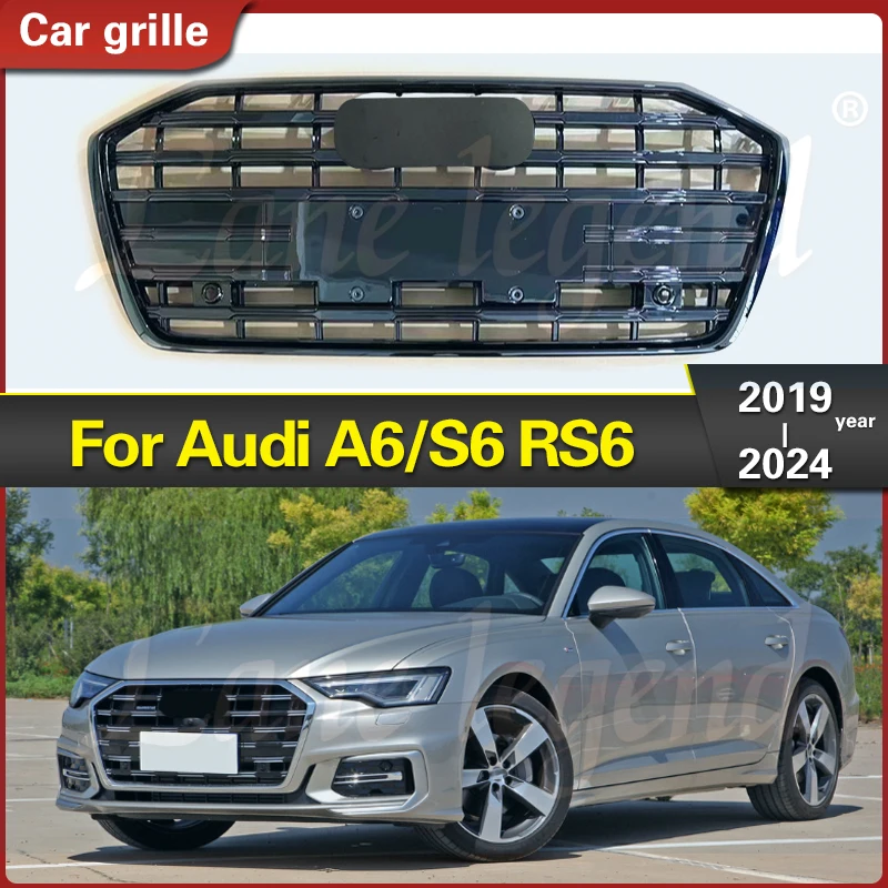 

Fits For AUDI A6/S6 2019-2024 Black front bumper Grille Around Trim Racing Grills for RS6 Style Radiator Grille Racing Grill