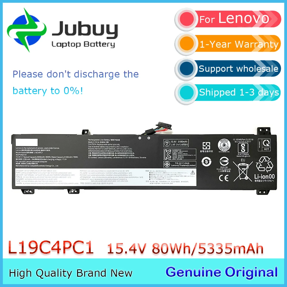 L19C4PC1 15.4V 80Wh Original Laptop Battery for Lenovo Legion 5 15ARH05 7 15IMH05 Y7000 R7000 2020 year L19M4PC1