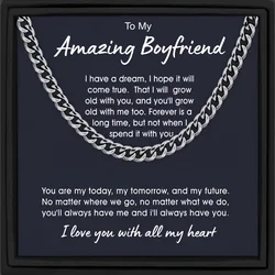 Classic Fashion Stainless Steel Cuban Necklace With Card And Gift Box, Birthday Gift To Boyfriend