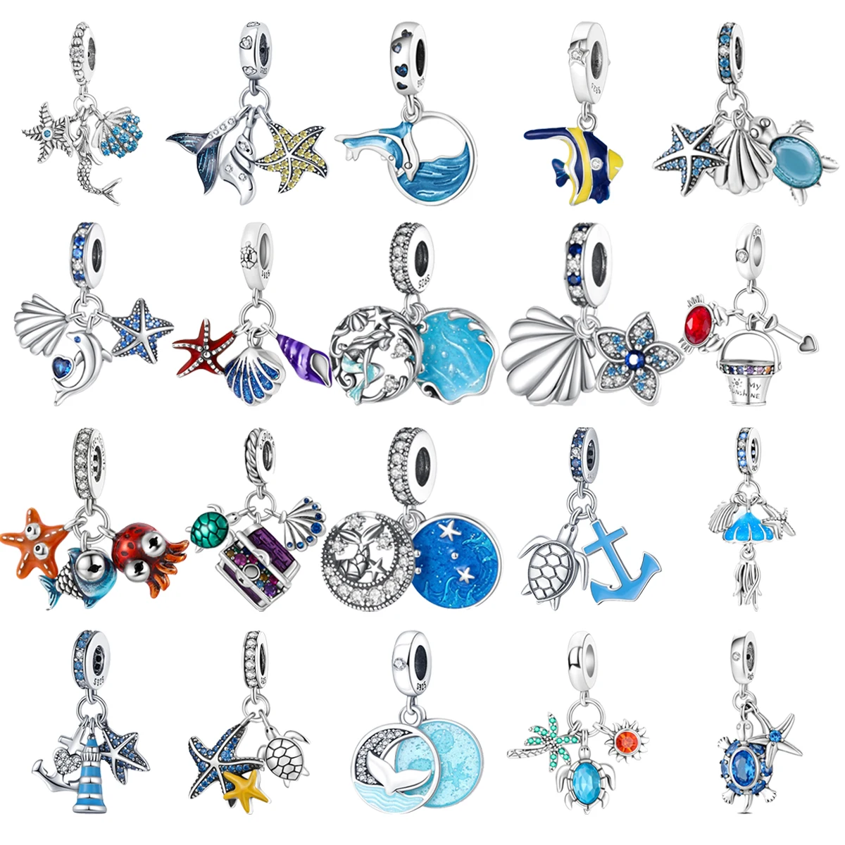 

Original 925 Charms Sterling Silver Jellyfish Starfish Shell Octopus Pendant for Pandora DIY Bracelet Ladies Jewelry Gift