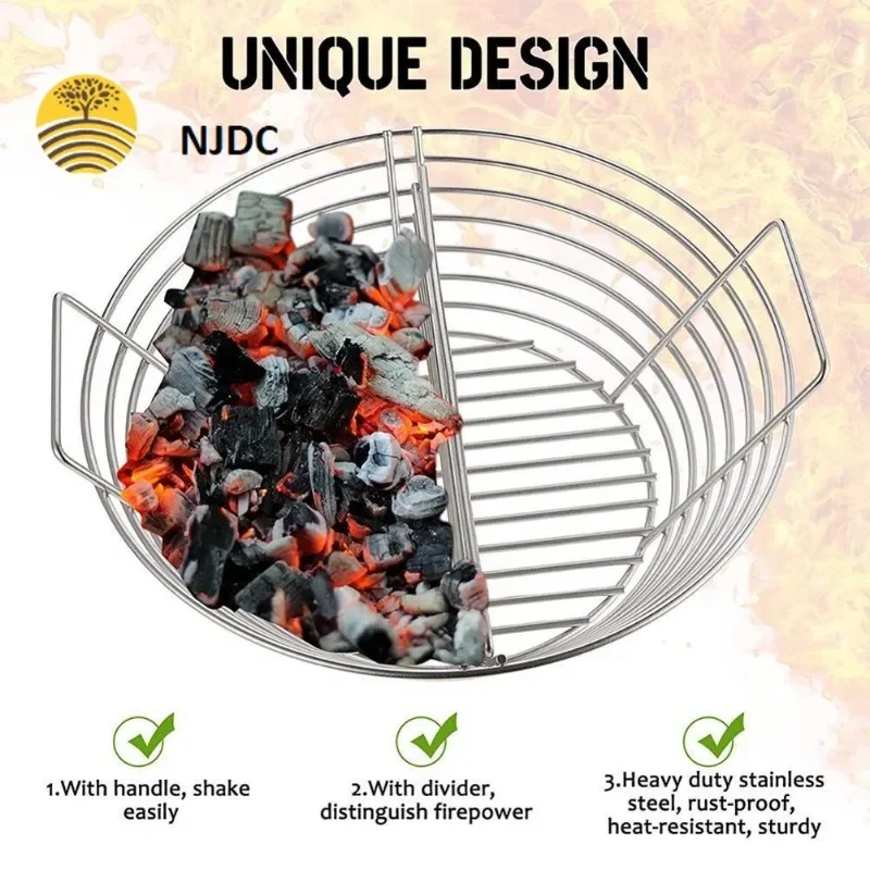 Stanless Steel Charcoal Fire Basket with Divider Outdoor Barbecue Accessories