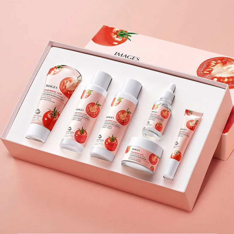 Tomato Hyaluronic Acid Essence Skin Care Set Facial Cleanser Moisturizing Face Serum Hydrating Toner Lotion Eye Cream Kit