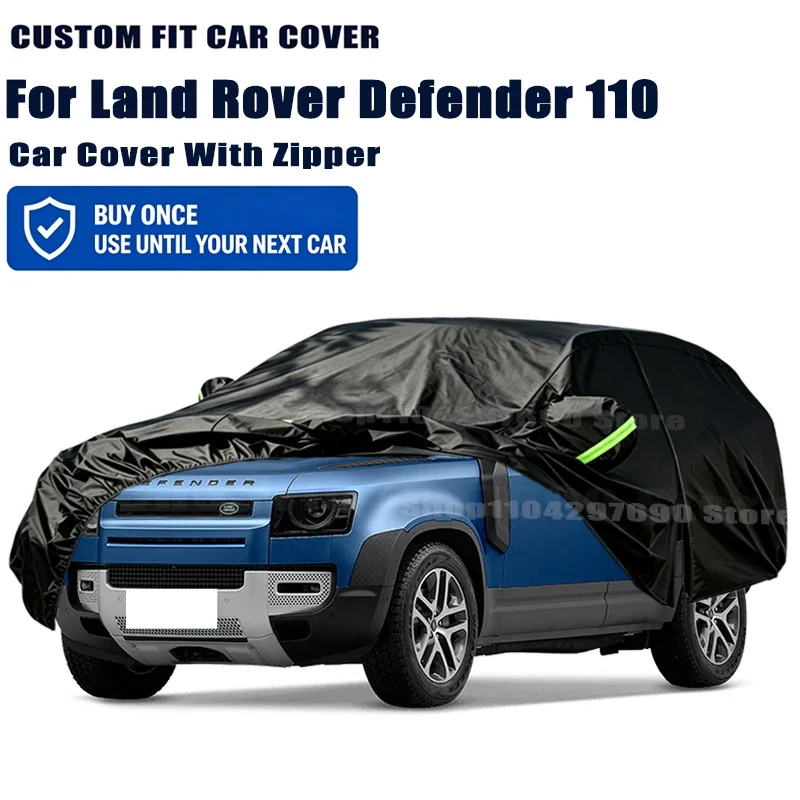 For Land Rover Defender 110 Outdoor Full Car Cover With Zipper Snow Cover Sunshade Waterproof Dustproof Exterior Protection