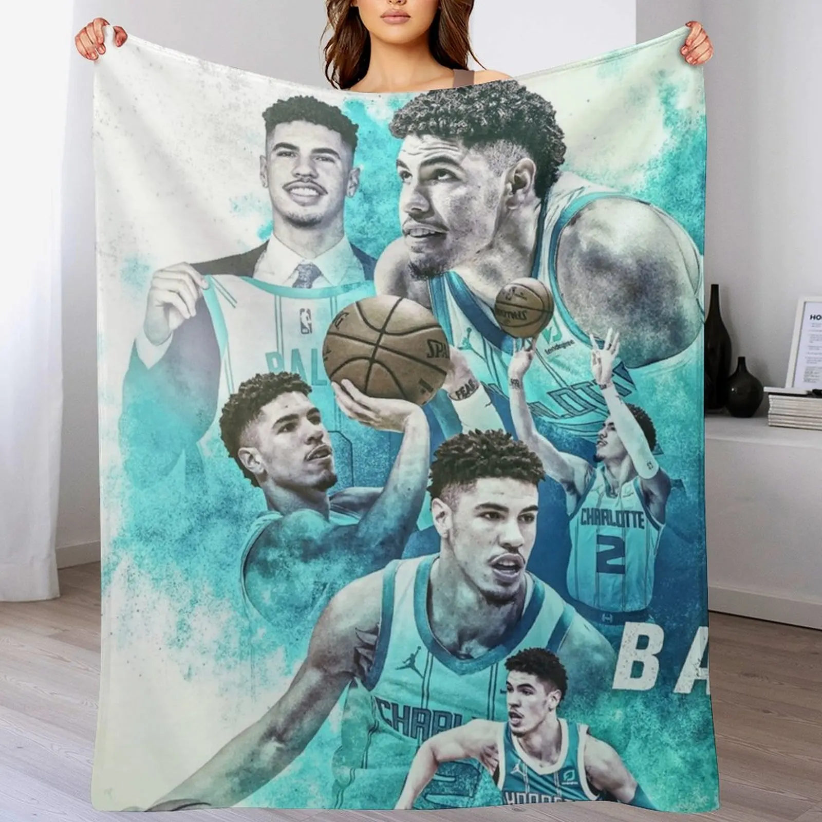 

LaMelo Ball Art Throw Blanket Luxury Designer for babies wednesday Blankets