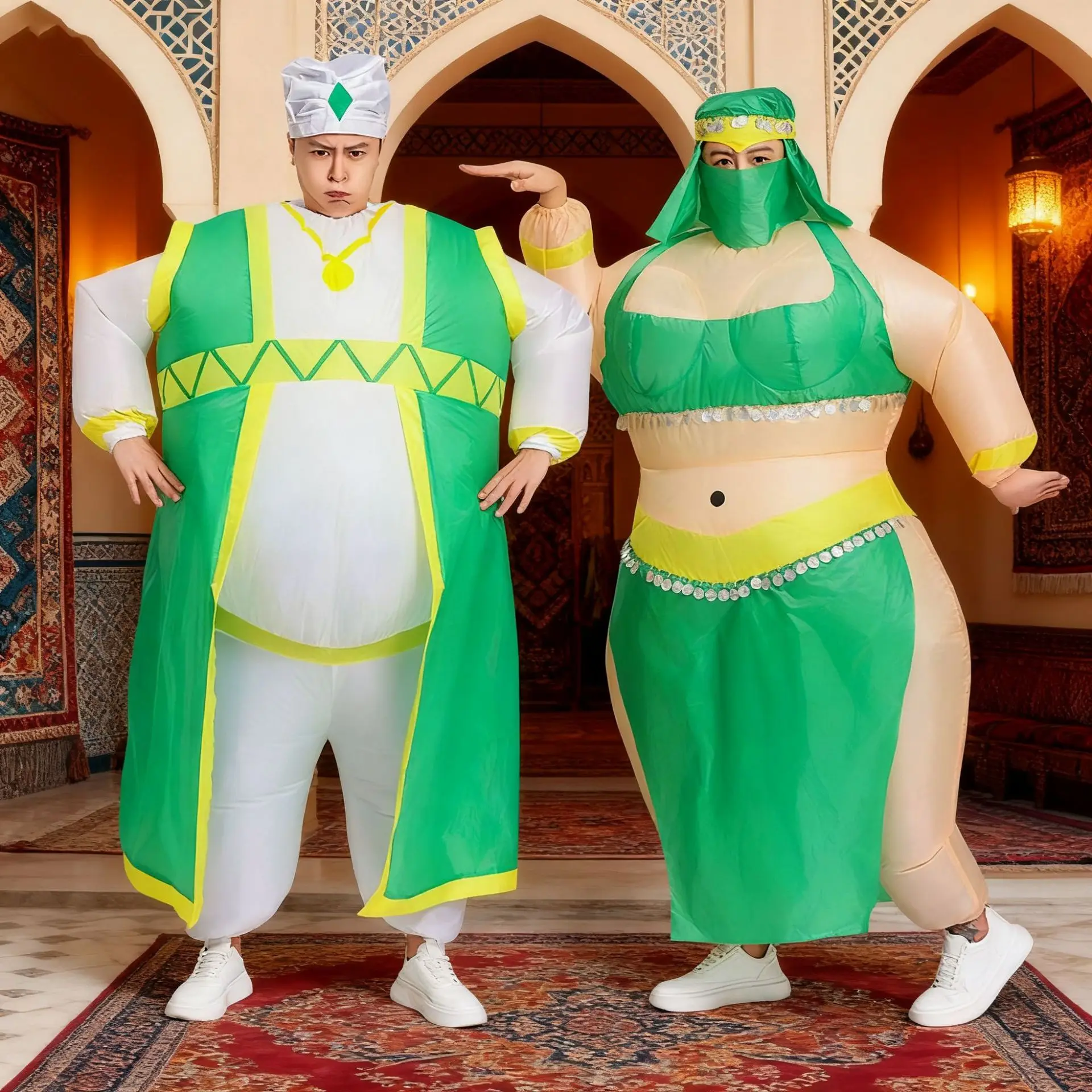 

Inflatable Sultan Belly Dancer Costume Adult Funny Party Outfit Stage Show Props Halloween Costume for Men Women