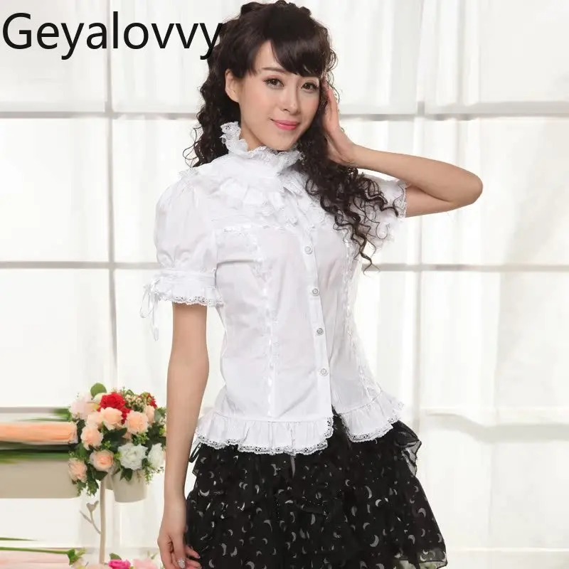 Japońskie bluzki z krótkim rękawem Nowa odzież damska Letnia biała koszula Lolita Słodka księżniczka Casual Elegancka bluzka Femme