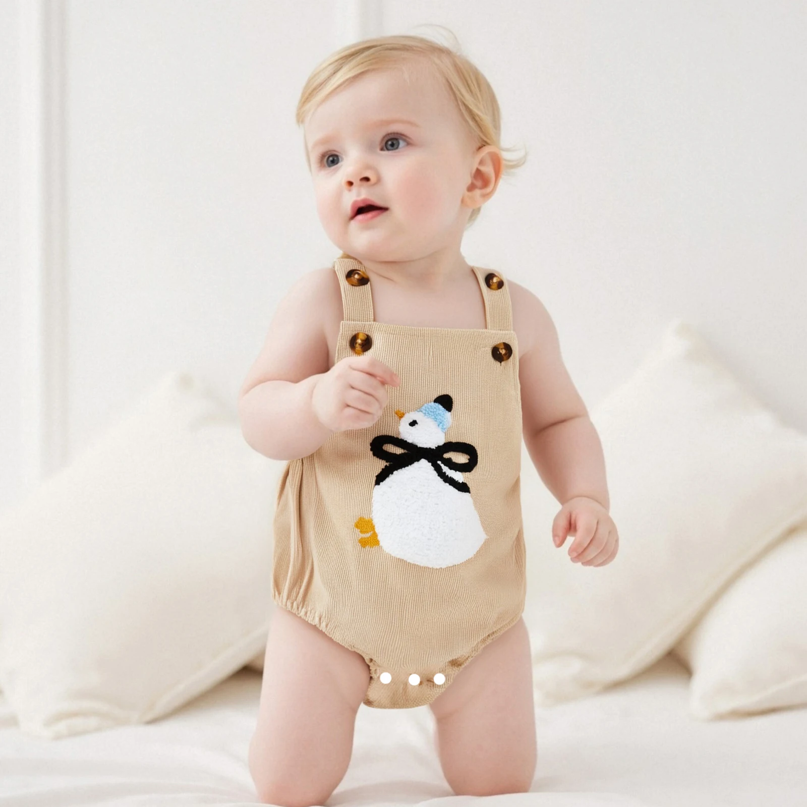 

Baby Clothing Corduroy Romper Overalls Goose Embroidery Sleeveless Square Neck Jumpsuit for Boys and Girls Clothes