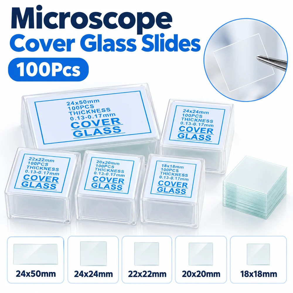 100Pcs Transparent Microscope Cover Glass Glass 0.13-0.17mm Thickness Microscope Slides Coverslips Pre-Cleaned