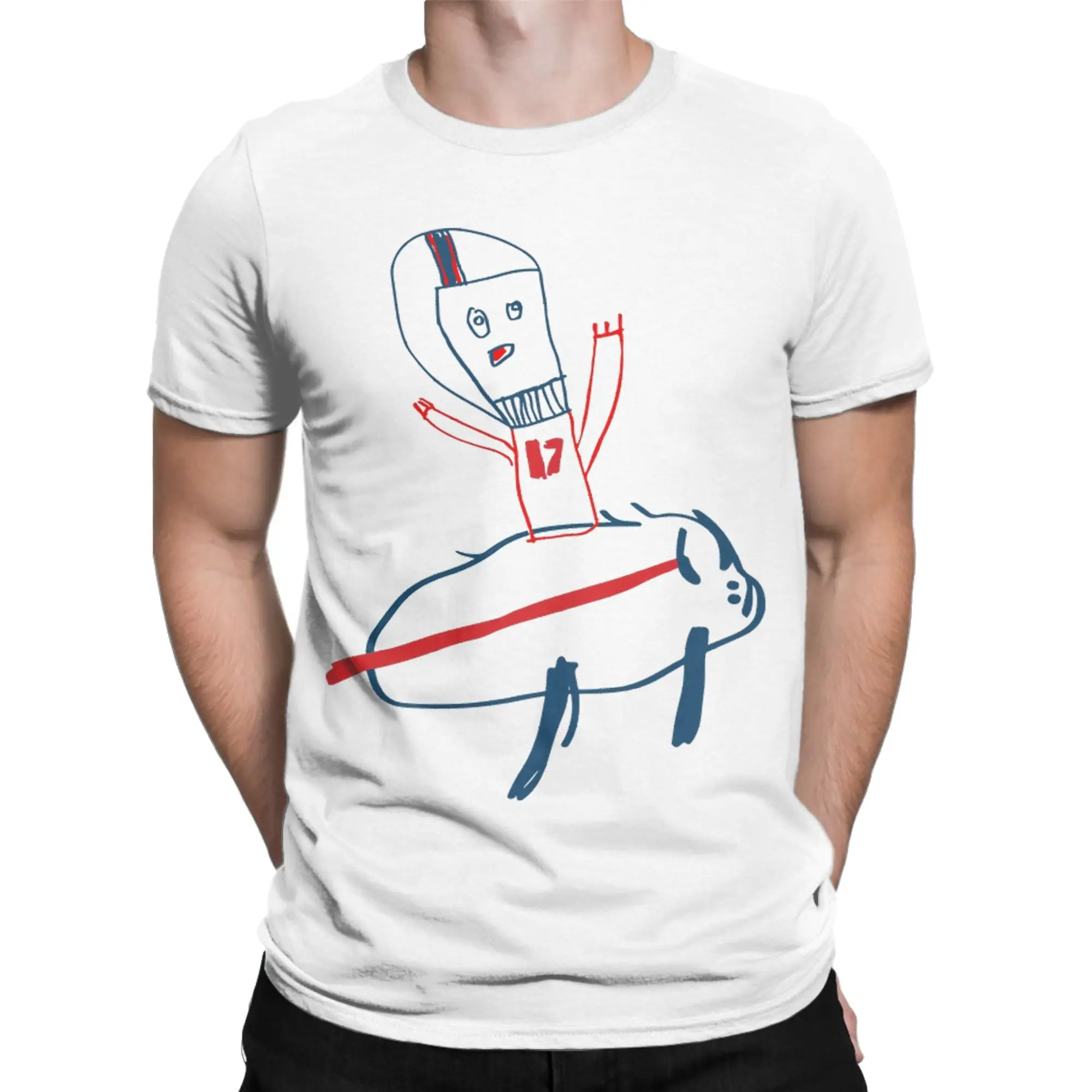 Josh Allen Riding a Buffalo T Shirt for Men Cotton Fashion for Male T-Shirt Round Neck  Tees Short Sleeve Clothing Printed