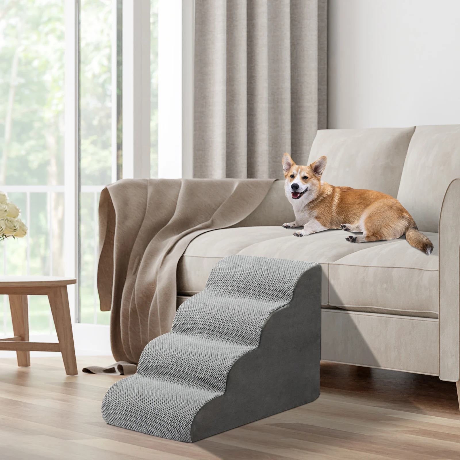 4-Tier Pet Stairs, Protect Cats & Dogs' Joints from Jumping Injuries