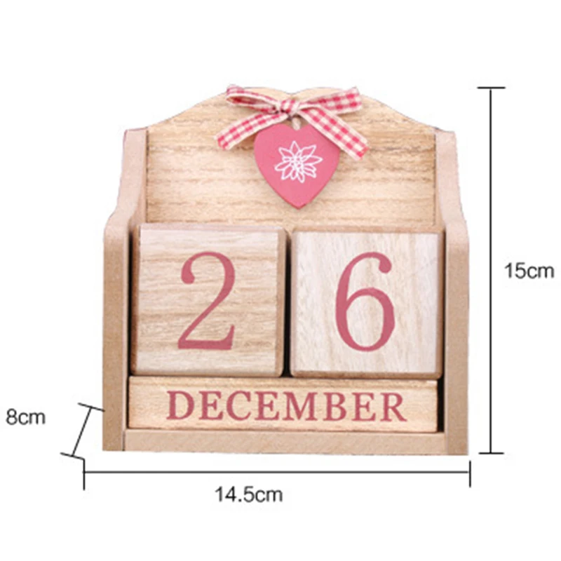 Houten Bouwstenen Home Office Woonkamer Maand Datum Display Diy Draagbare Gift Kerstdecoratie