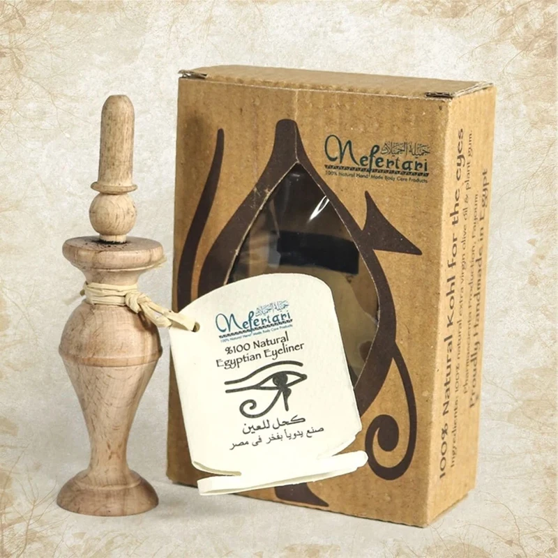 Traditional Handmade Natural Egyptian Kohl Kuhla Long Lasting Black Powder Surma With Application Stick