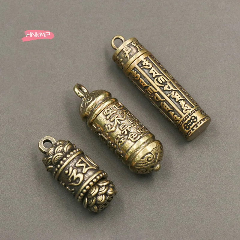 H-Hollow Brass Buddha Bottle Sutra Cylinder Pendant Keychain Lucky Necklace Jewelry Handmade Vintage Pill Box Container Bottle