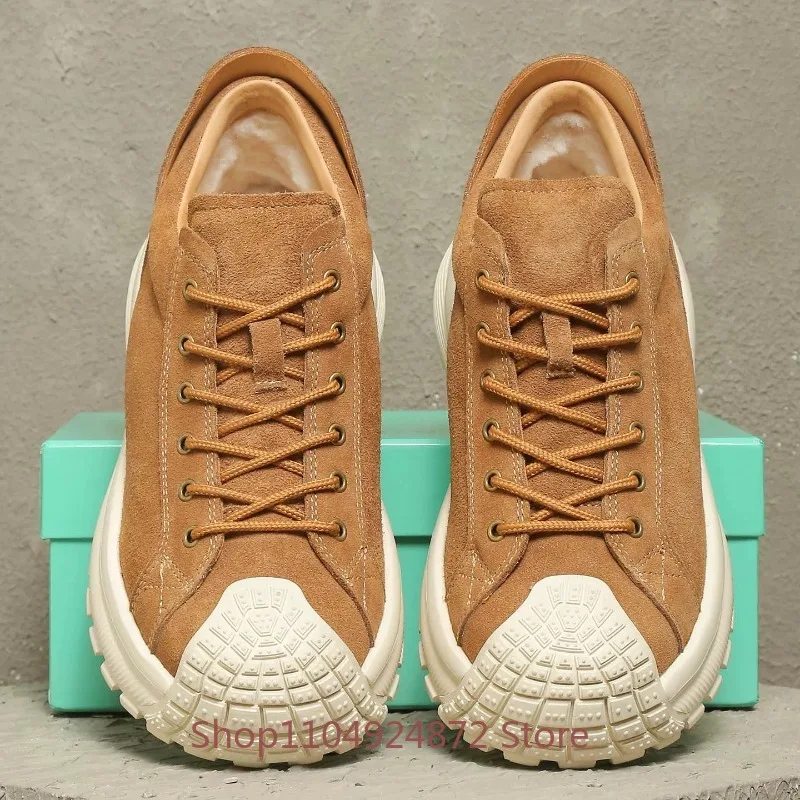 New Arrival Cow Suede Sneakers Lace Up Platform Thick Sole Non-slip Snow Boots Men Winter Shoes Genuine Leather Outdoor Walking