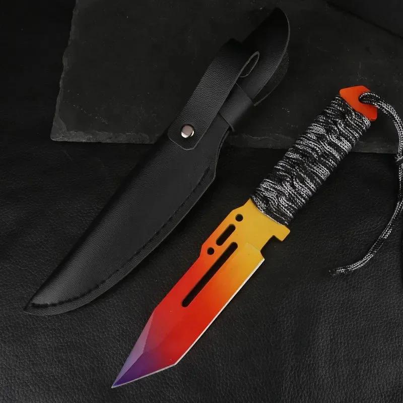 Steel Fixed Blade Hunting Knife CSGO Game Military Tactical Knives Outdoors Camping Knife for Fishing Leather Sheath for Men