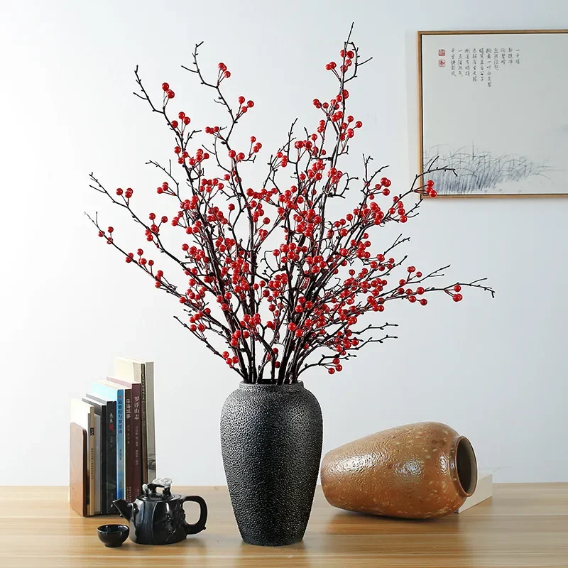 Bayas de Ilex de Simulación, Bayas Rojas, Bayas de la Fortuna, Arreglos Florales Decorativos para Adornos de Sala de Estar y Hogar