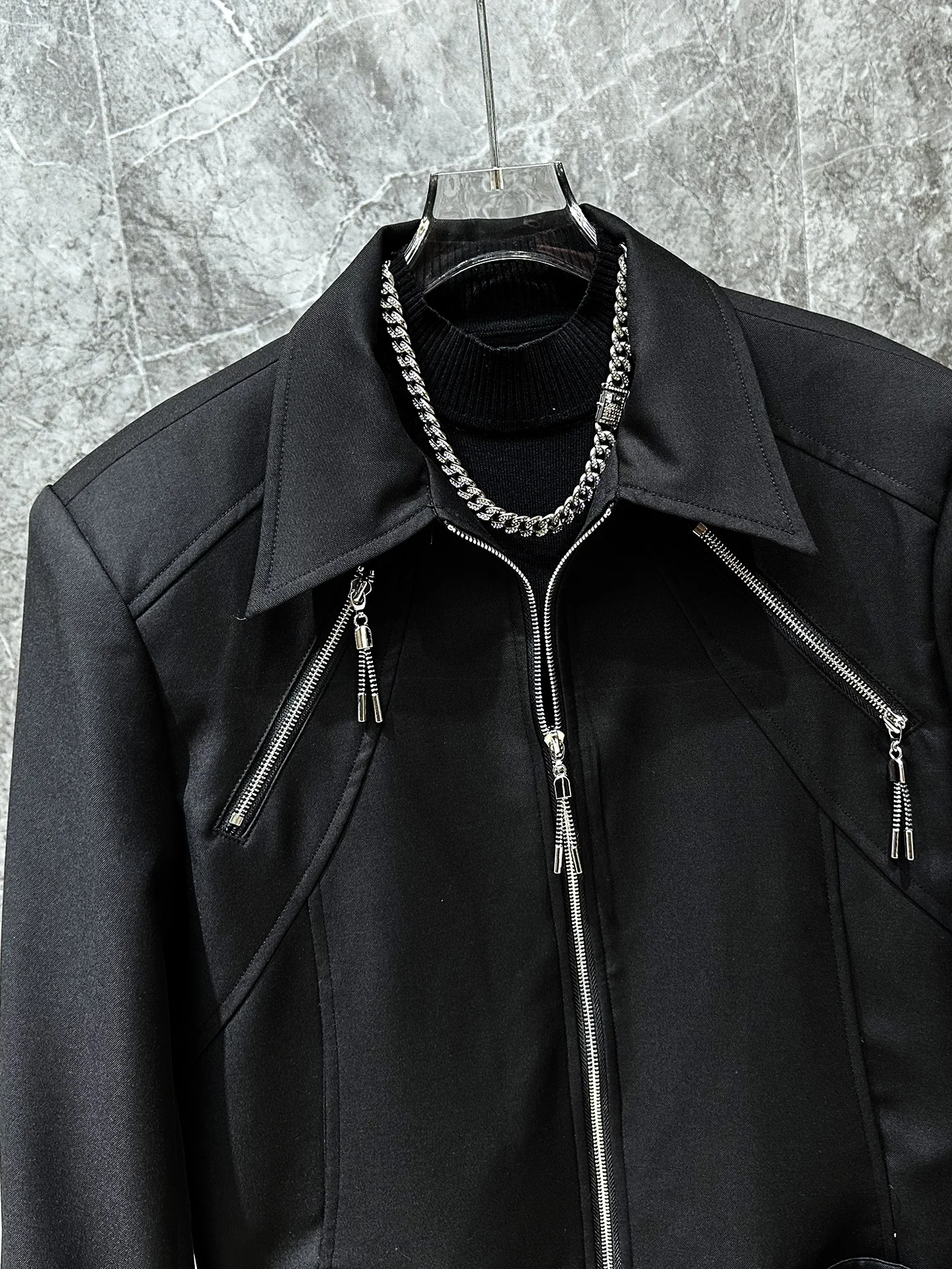 Men's 2025 Autumn New Multi-Zipper Design Long Sleeve Jackets Handsome Coats Stylish Male Solid Color Trendy Short Style Tops