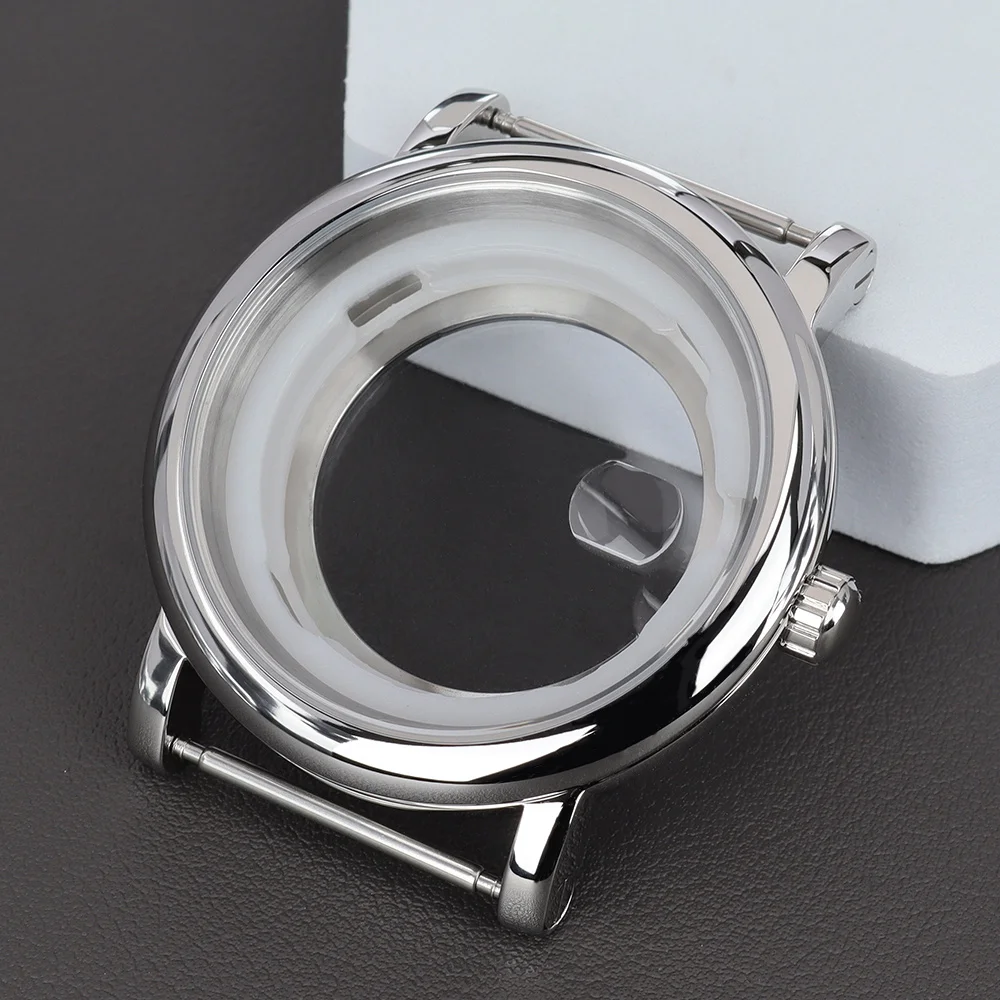 

44mm NH35 Stainless Steel Watch Case Accessories For NH34 NH35 NH36 NH38 Movement Transparent Backcover Silver Case 34.5mm Dial
