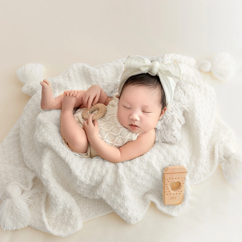 Gestrickte Baby decke mit Quasten Neugeborene Fotografie Requisiten stricken werfen Fransen weiche Decke für Baby zubehör Neugeborenen Hintergrund