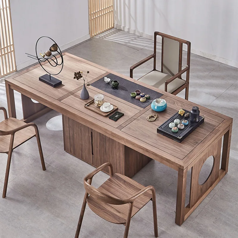 

New Chinese solid wood tea table and chair combination black walnut zen household kung fu tea table simple modern tea table