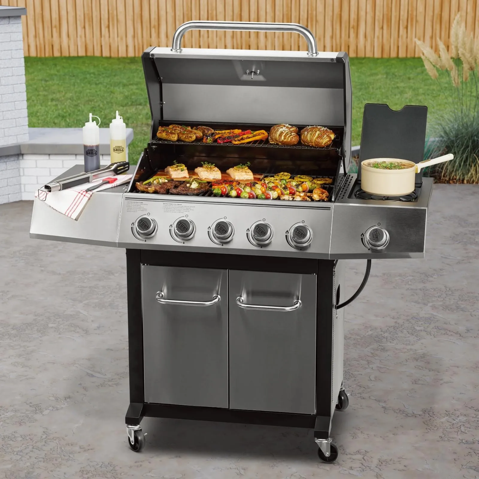 

5 Burner Stainless Steel BBQ Grill Side Burner Propane Gas Barbeque Grill