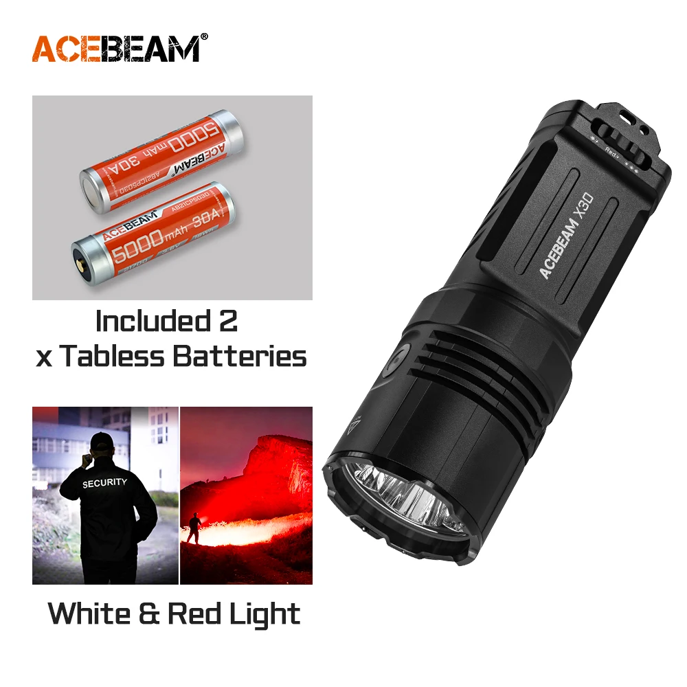 ACEBEAM Tactical Flashlight X30 USB C Charging Output CREE XHP70.2 LED 20000 Lumen 600 Meters Dual-Source Searching Light 21700
