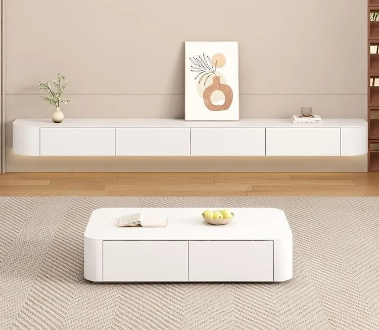 خزانة تلفزيون معلقة وطاولة قهوة وشقة صغيرة حديثة وبسيطة #3