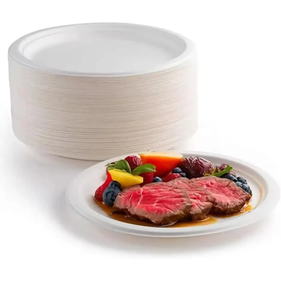 Plato Reutilizables Plato de postres/Platos llanos/Platos hondos pack 100 Unidades Color Blanco 17cm/20cm/20.5cm/22cm ø. Aptos para microondas y resistentes a líquidos y aceites Platos Reutilizables