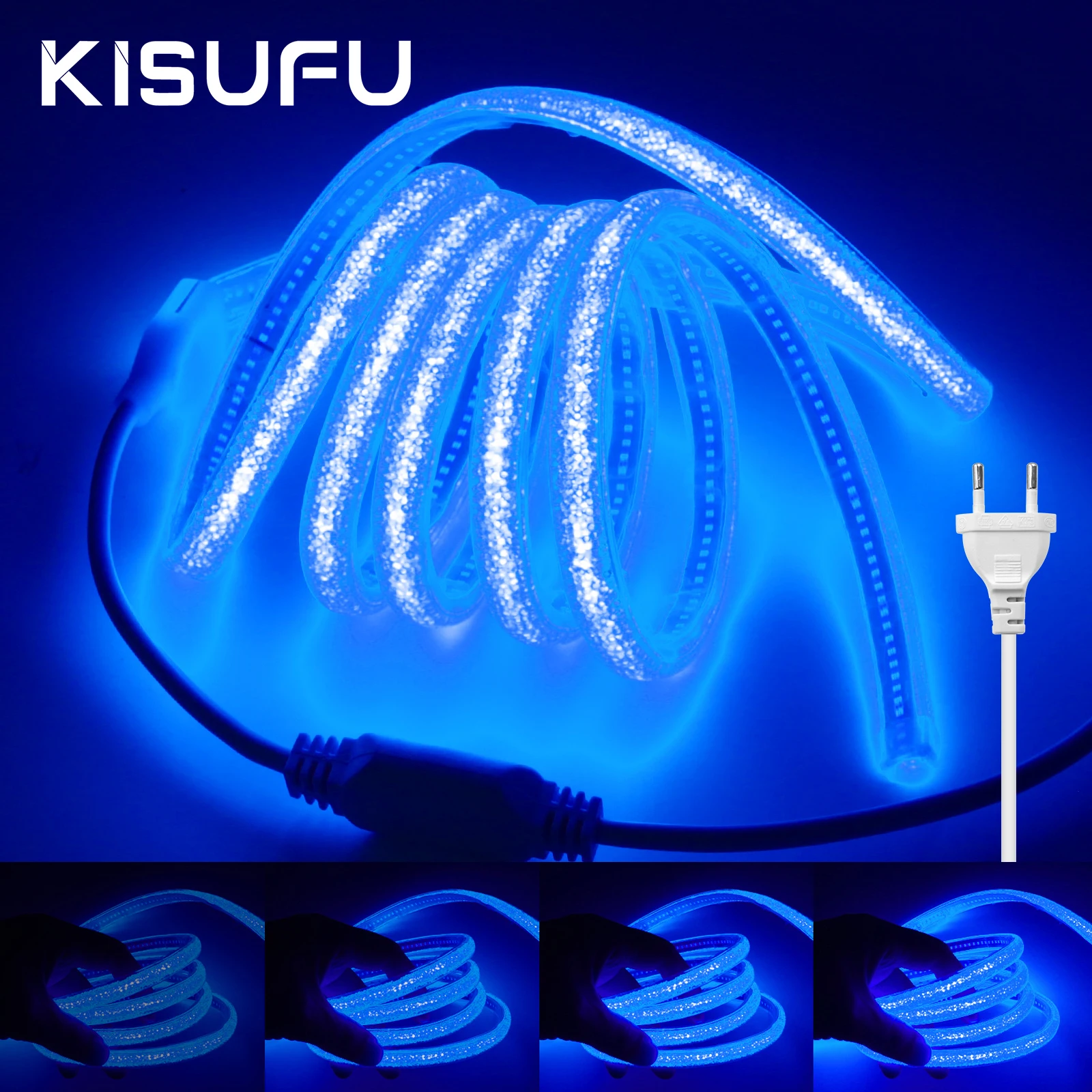 Dimmable 220V COB LED Crystal Glow Neon Strip Power Kit White Warm Red Blue 288LED/M Waterproof Home Garden Party Lighting 1-25M