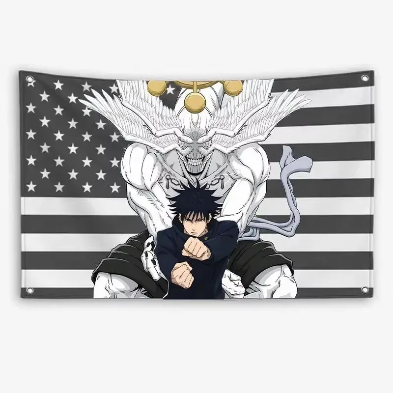 Japanese Anime Tapestry G-Gojo Toji J-Jujutsu K-Kaisen, American Flag Wall Hanging Decor for Bedroom Living Room Dorm Room Gift