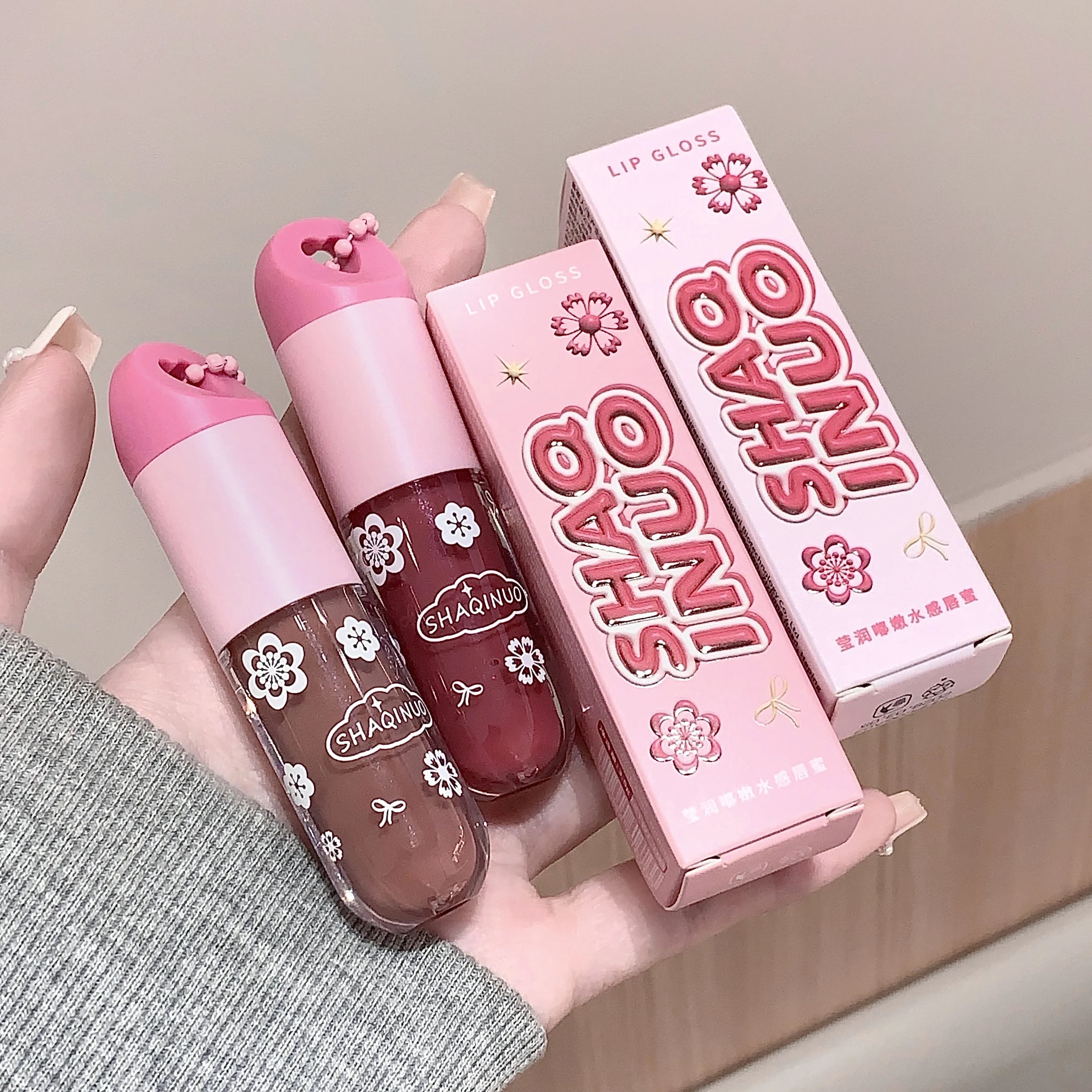 SHAQINUO Water-Based Lip Gloss Moisturizing Tinted Lip Balm แต่งหน้าจี้ลิปกลอส