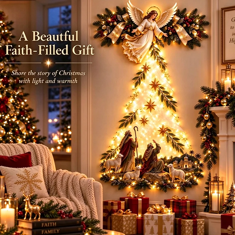 Christmas，Bethlehem Star of Faith, Lighted Nativity Wall Decor,Glowing Christmas Hanging Ornament, LED Lights for Indoor Gift