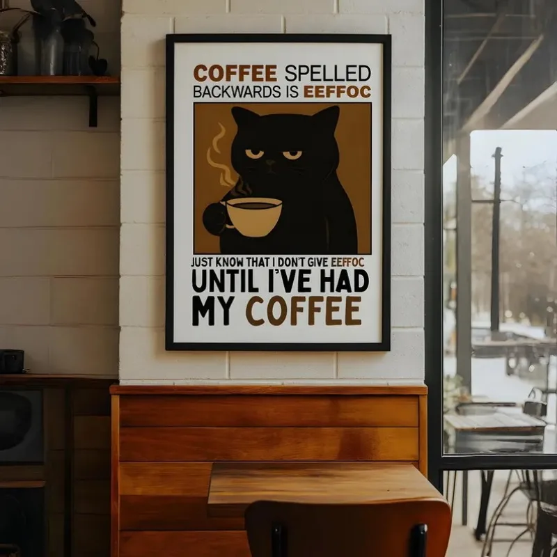 Grumpy Black Cat with Knife Funny Quote Poster Whimsical Witch Cat Canvas Painting Humor Wall Art Kitchen Bathroom Home Decor
