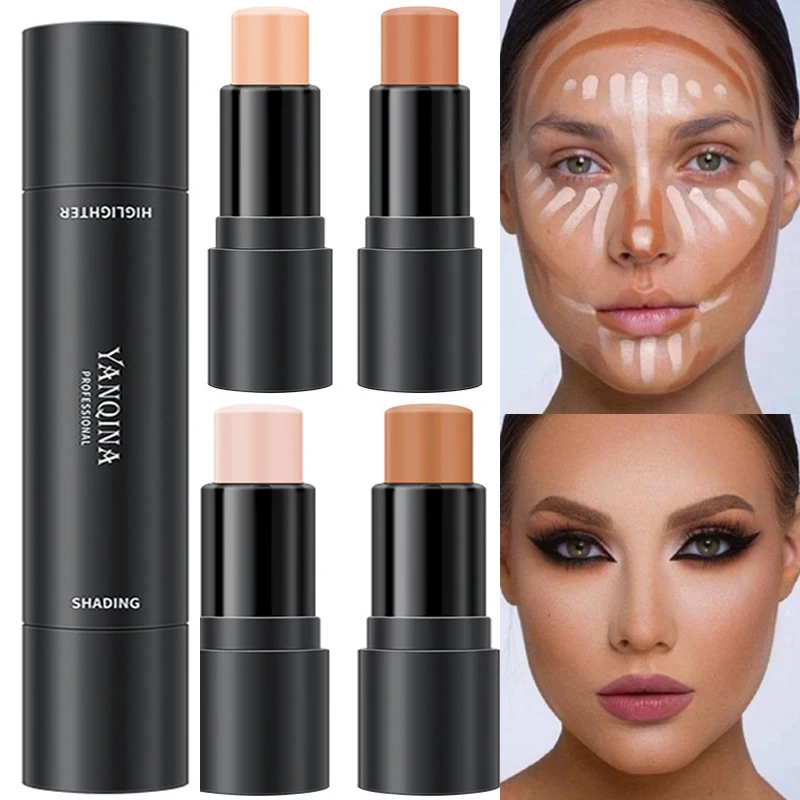 Double-headed Contouring Concealer Stick Waterproof Shimmer Powder Creamy Texture Highlighter Stick Face Makeup Base Cosmetics